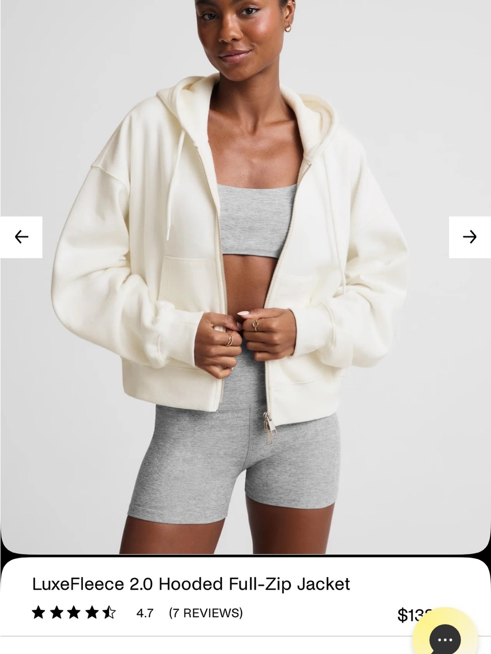 Beyond Yoga LuxeFleece 2.0 Hooded Full-Zip Jacket — Cream